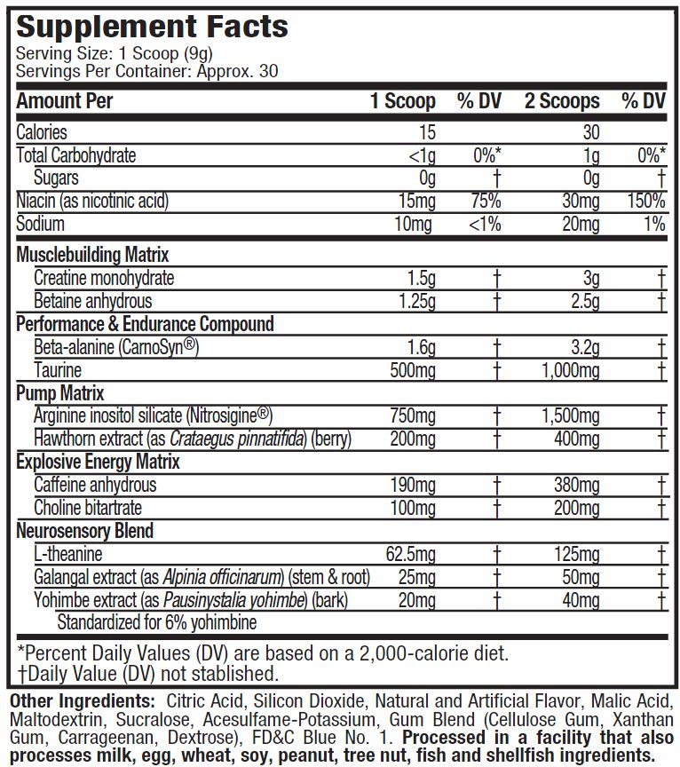 tabla nutricional Vapor X5 Next Gen Fruit Punch 30 Servicios - MuscleTech fittpro